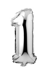 Number 1 of silver foil balloon isolated on a white background