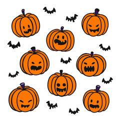 Halloween hand drawn illustration or pattern. Background Vector illustration.