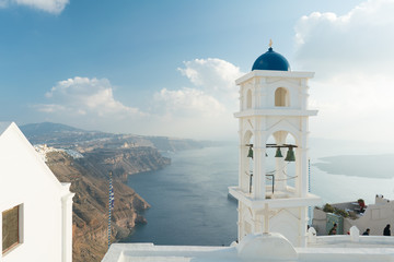 Fototapeta na wymiar The Anastasi Church in Imerovigli against the Santorini caldera, Santorini