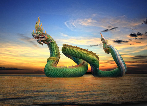 King of nagas swimming at twlight time