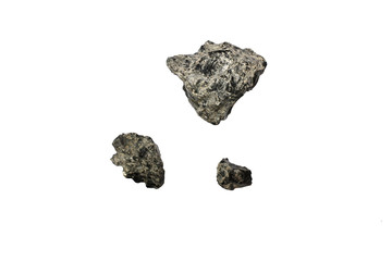 A piece of a meteorite that fell from the sky, split from the background white.