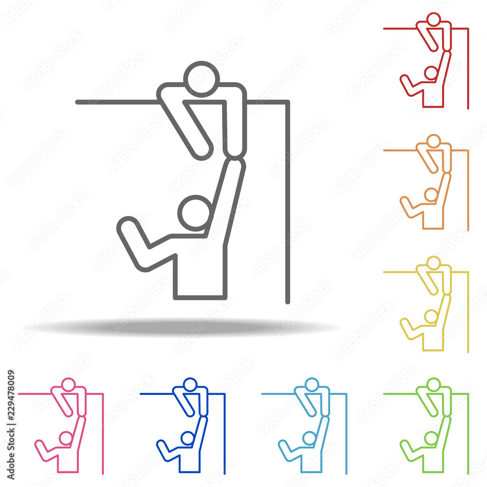 Poster helping hand teamwork icon. elements of conceptual figures in multi color style icons. simple icon f