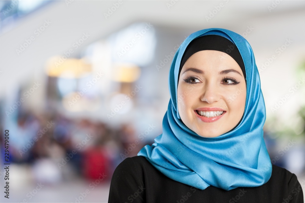 Canvas Prints close-up beautiful young muslim woman on background