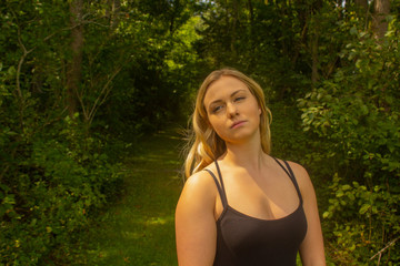 Fall woman in jacket in park