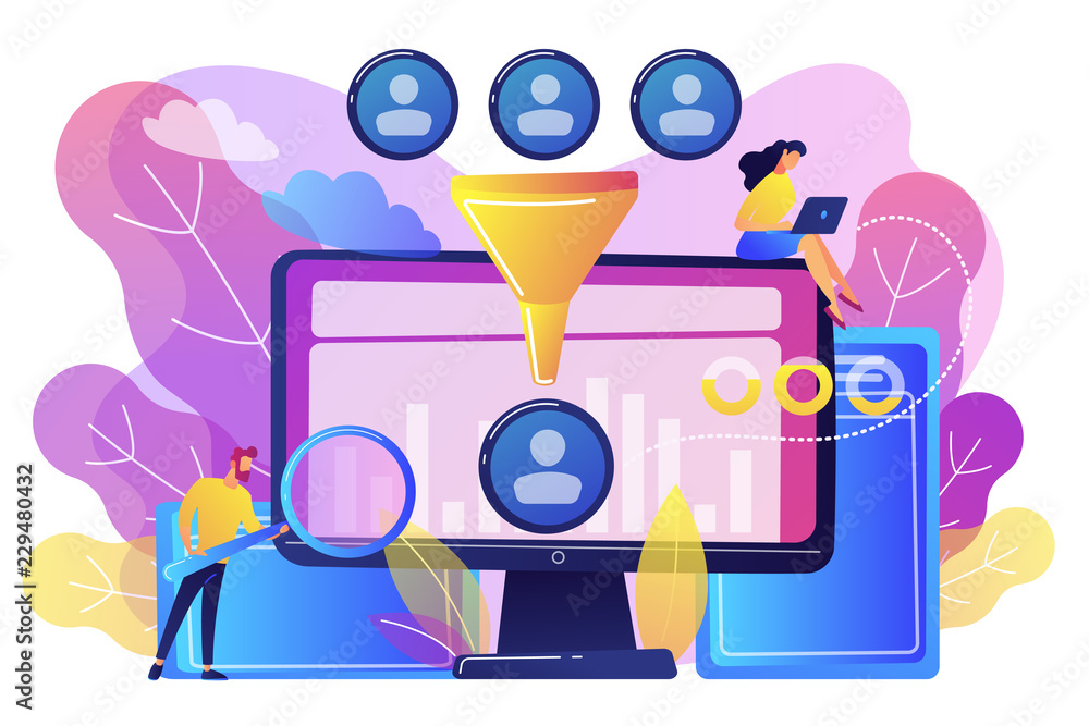 Poster data science analytics concept vector illustration.