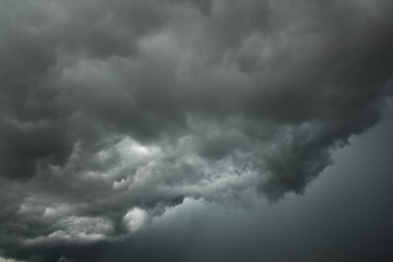 Motion of dark sky and black clouds, Dramatic cumulonimbus cloud with rainy