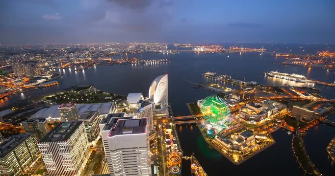 4k timelapse video of the yokohama japan skyline day to night
