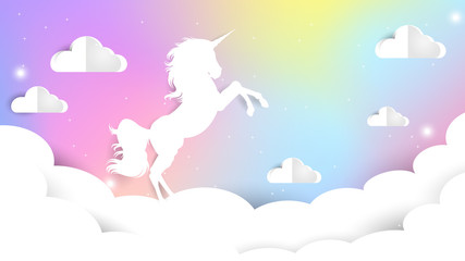 Unicorn Paper cut on pastel sky