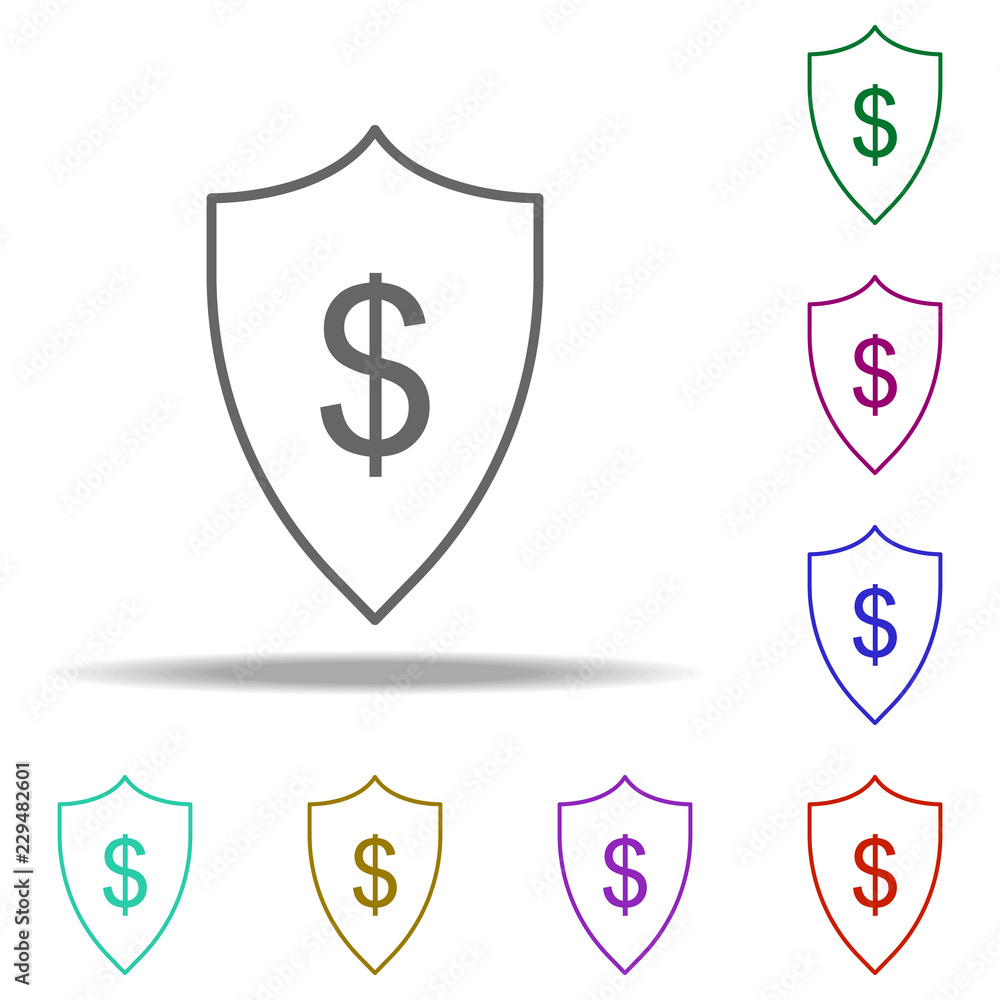 Poster protection of the dollar icon. elements of business in multi color style icons. simple icon for webs