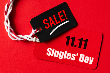 Online shopping of China, 11.11 single day sale concept. Red and black ticket 11.11 single day sale...