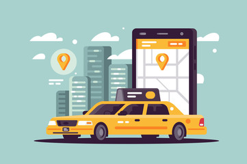 Modern taxi call using smartphone and online application.