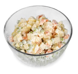 Russian traditional salad, closeup