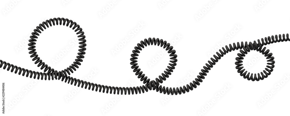 Poster 3d rendering of a single curved spiral cable lying on a white background.