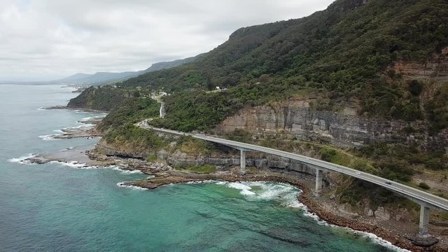 Sydney Wollongong sea cliff bridge drone footage