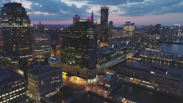 Aerial of Jersey City, New Jersey at Night