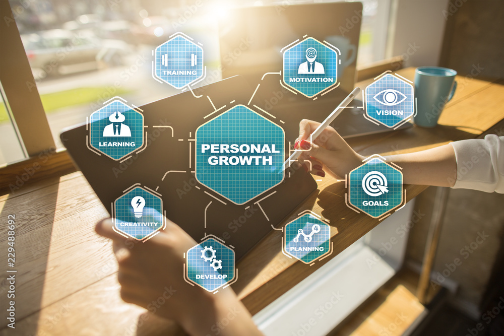 Wall mural personal growth and development concept. chart with keywords and icons.