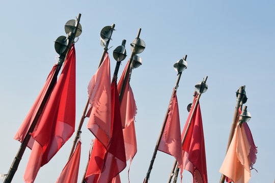 Red flags used to mark fishing nets