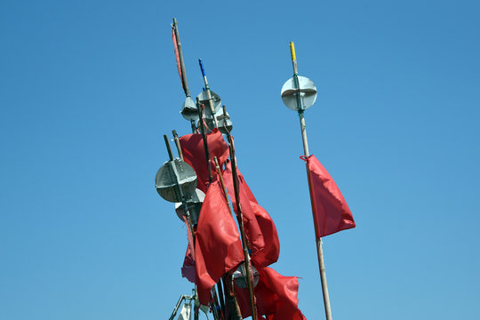 Red flags used to mark fishing nets