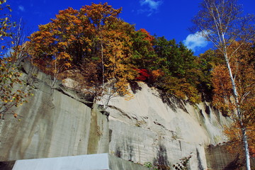札幌、石山緑地公園の紅葉風景