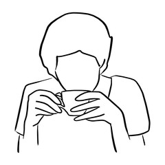 woman drinking coffee from the cup vector illustration sketch doodle hand drawn with black lines isolated on white background