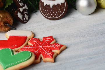 Colorful Christmas cookies with festive decoration