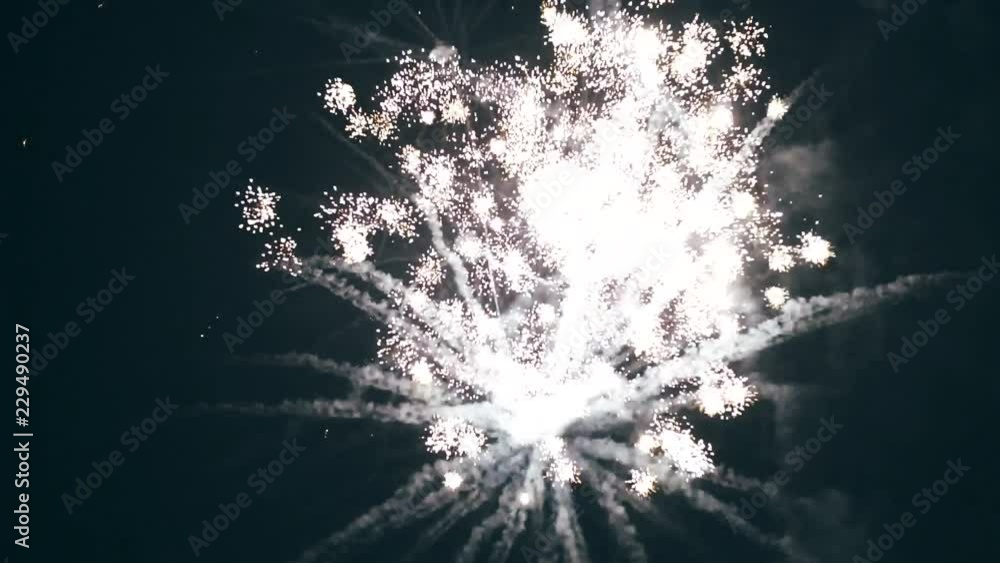Poster firework color multiple spark bursts in the midnight sky in slow motion
