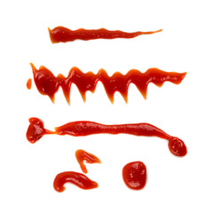 Set of ketchup splash or tomato sauce blobs isolated