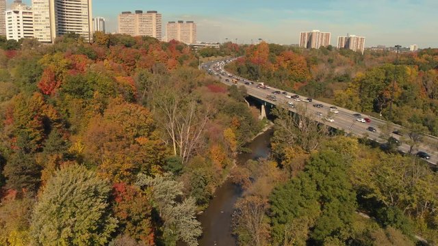 Fall colour over Don Valley Parkway Toronto Ontario Canada