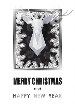 Merry Christmas and Happy New Year Card with Polygonal Deer Head