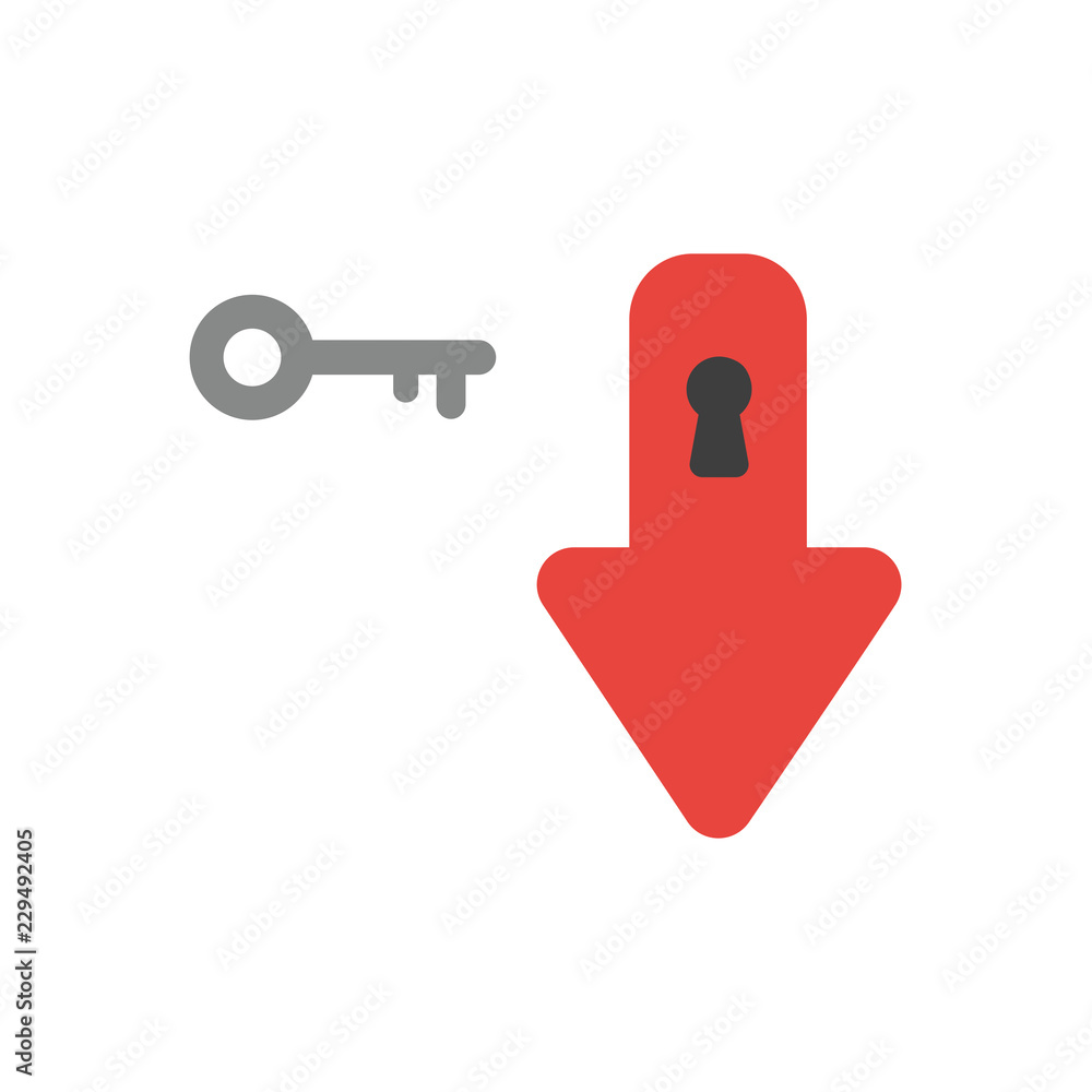 Poster vector icon concept of arrow moving down with keyhole and key
