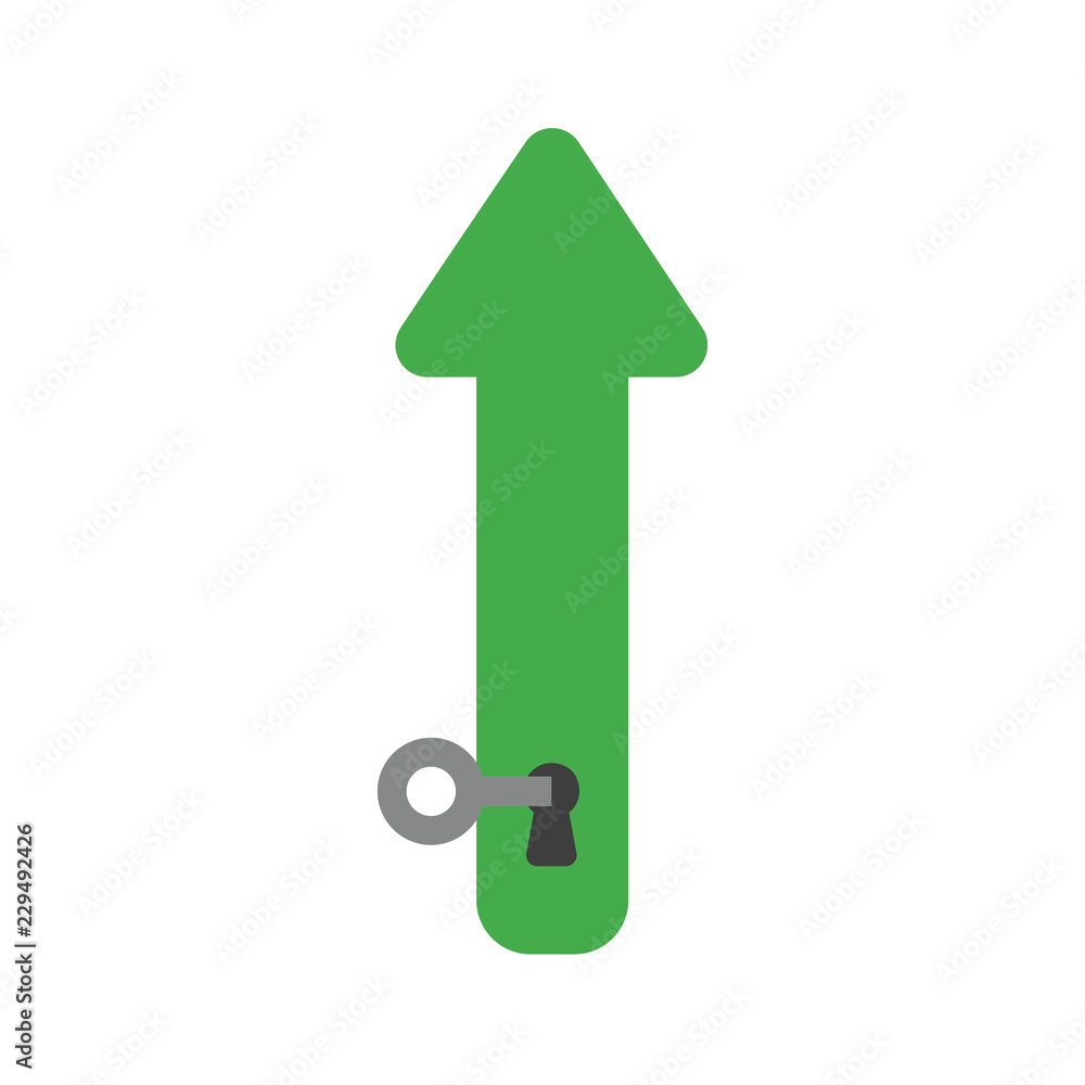 Poster vector icon concept of arrow moving down with key into keyhole