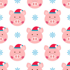 Christmas seamless pattern with Santa pig