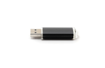 USB memory isolated on white. USB memory with black body. Sideways.