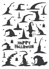 Witch Hats Set Isolated on White Background.