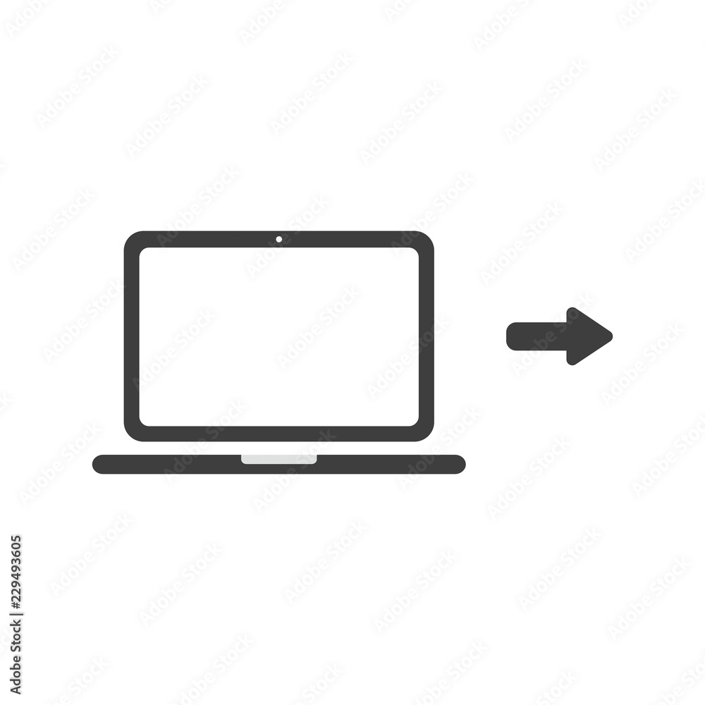 Aufkleber vector icon concept of laptop computer with arrow pointing right