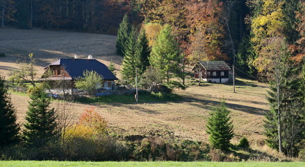 old house in the beginnin of autumn in Beskydy mountains in Czech Republic