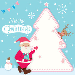 Illustration vector of Merry Christmas background design with santa calus and Christmas tree for template.