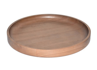 wooden round tray on white background