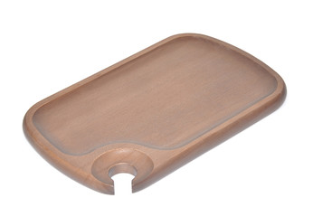 wooden tray for glass wine on white background