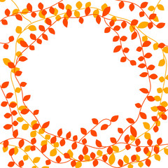 Red and orange ivy vine tree leaves autumn circle wreath frame, vector