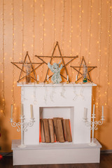 Christmas decoration of fireplace in living room. Suitable for Christmas background.
