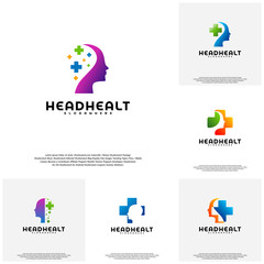 Collection Head Health logo template vector, Head intelligence logo designs concept vector