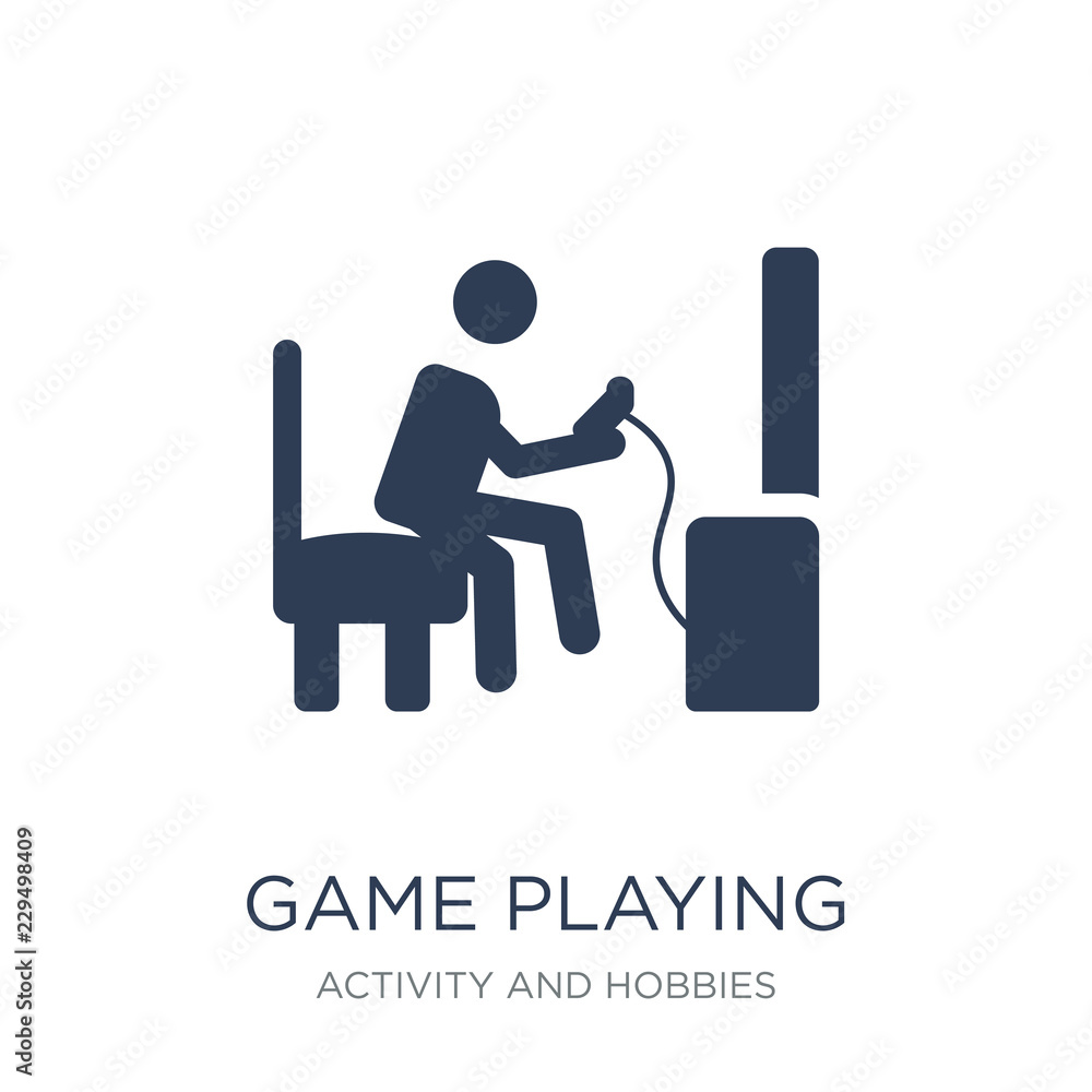 Poster game playing icon. trendy flat vector game playing icon on white background from activity and hobbie