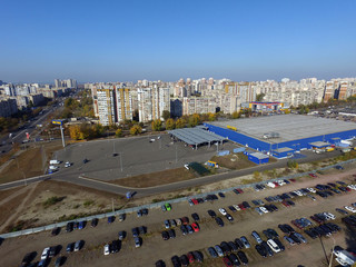 Drone aerial image.Parkings and garages in the modern residential area in Kiev.
