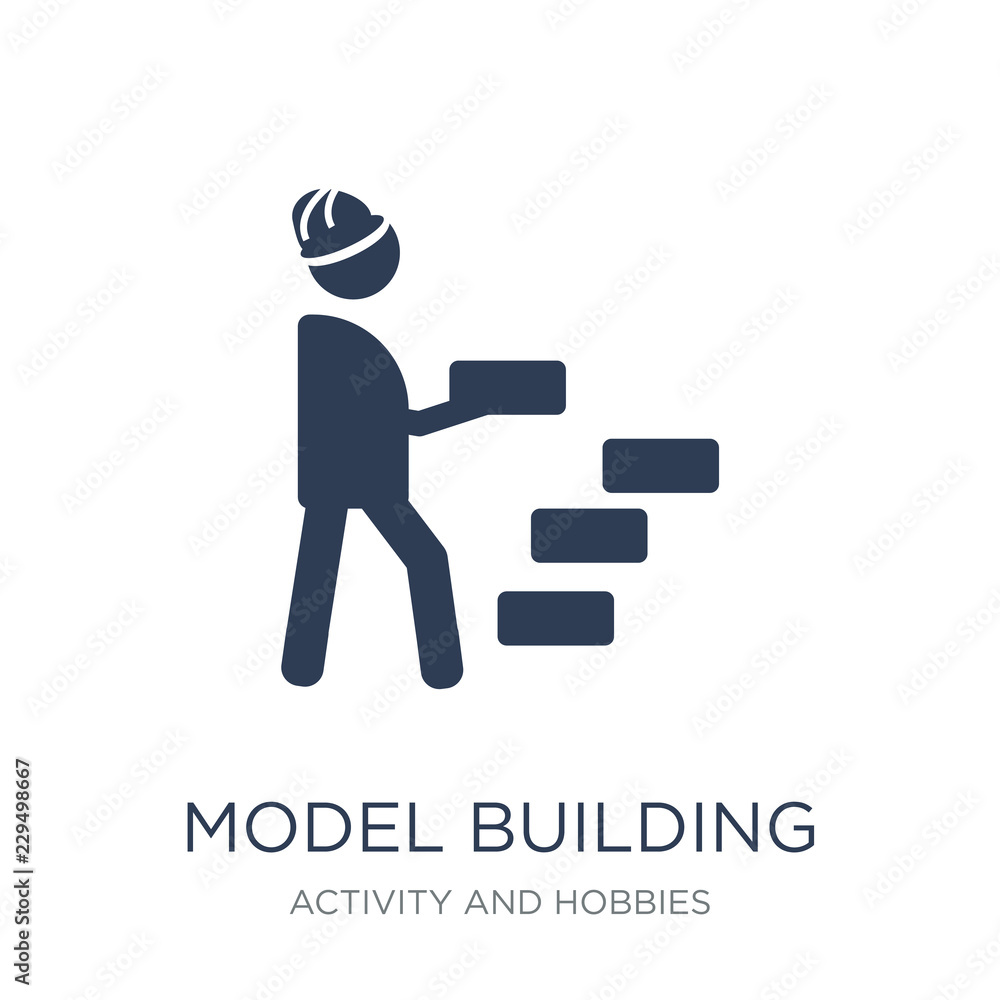 Poster model building icon. trendy flat vector model building icon on white background from activity and ho
