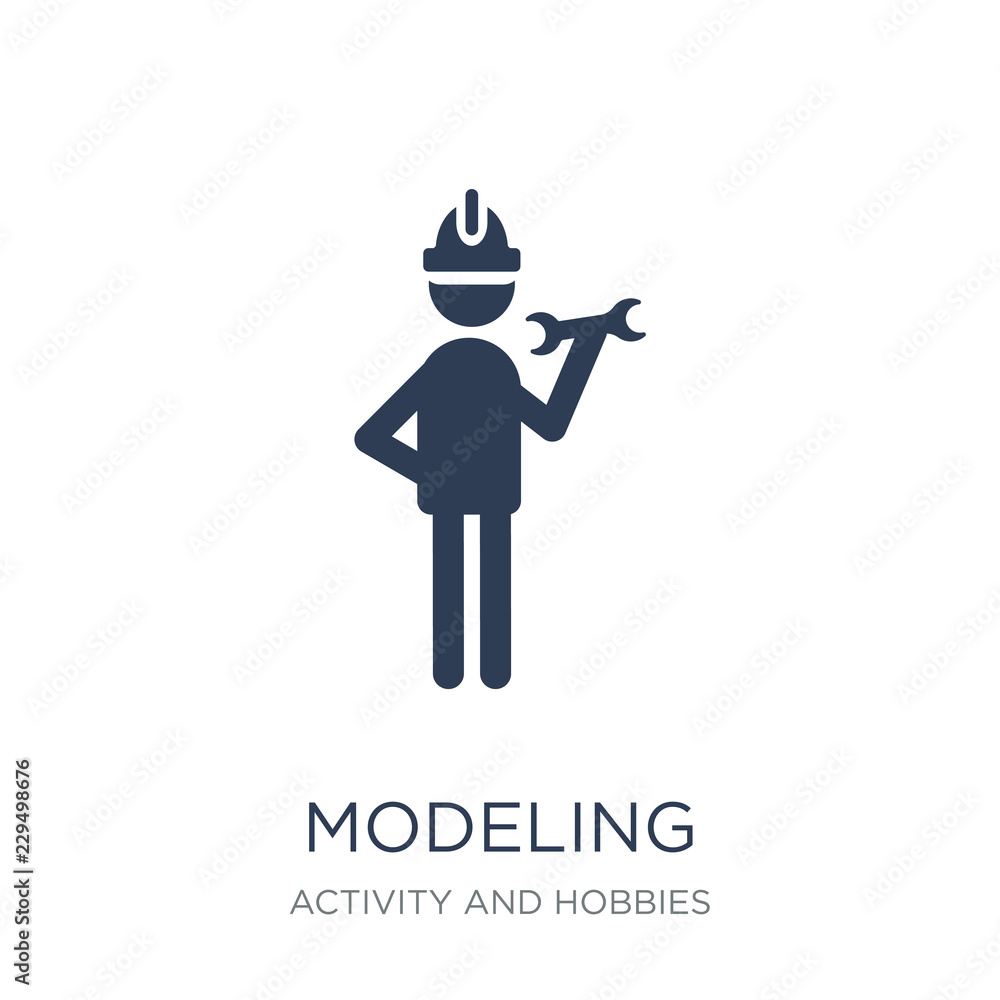Poster modeling icon. trendy flat vector modeling icon on white background from activity and hobbies collec