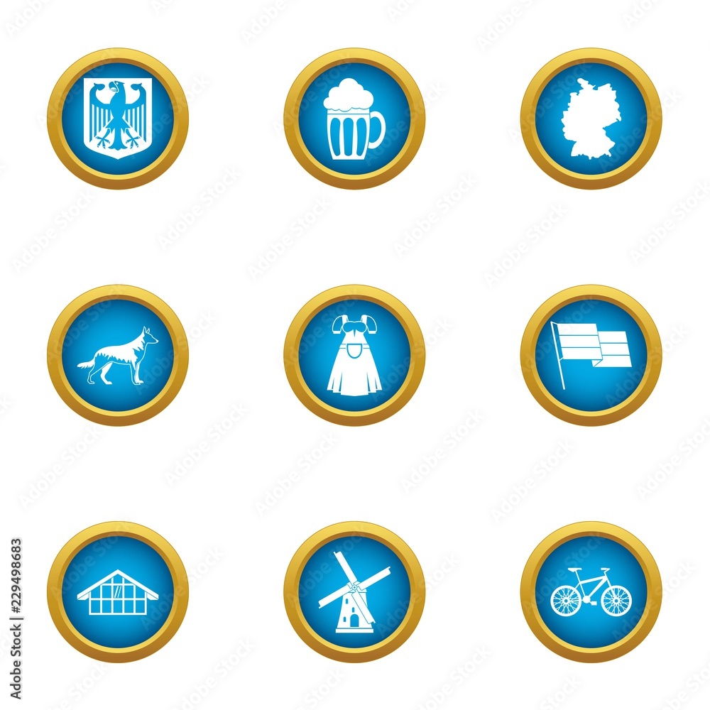 Poster teuton icons set. flat set of 9 teuton vector icons for web isolated on white background