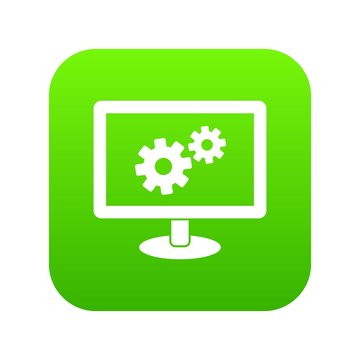 Monitor settings icon digital green for any design isolated on white vector illustration