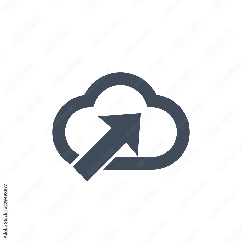 Poster computer cloud storage upload information vector icon with arrow. vector illustration.