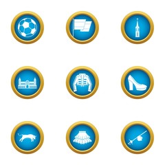 Football entertainment icons set. Flat set of 9 football entertainment vector icons for web isolated on white background